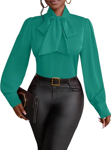 Vista 29 de Vrtige Camisa de mujer elegante con cuello de lazo, manga larga, blusa para la oficina