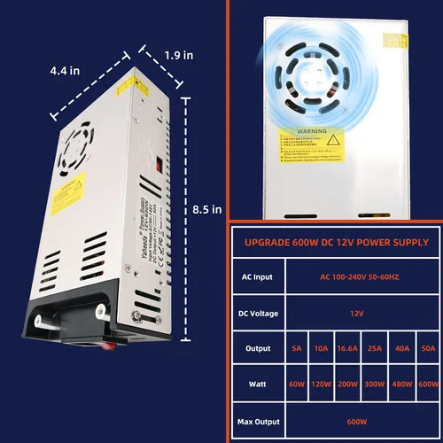 Vista 2 de Nueva versión convertidor, 110V AC a 12V DC convertidor fuente de alimentación 12V 600W 50A DC interruptor transformador para RV, bomba, tira LED