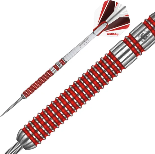 Vista 2 de Winmau Overdrive - Juego de dardos de tungsteno con punta de acero de 0.81 oz con vuelos y ejes de prisma (tallos)
