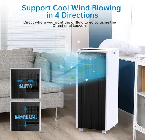 Vista 7 de Aire acondicionado portátil de 8000 BTU, aire acondicionado portátil 4 en 1 con ventilador, deshumidificador y modo de suspensión, unidades de aire