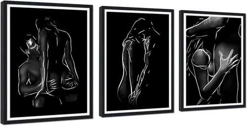 Vista 11 de Novatique 3 piezas de arte de pared sexy en blanco y negro para parejas desnudas, decoración de pared abstracta de amor para mujeres y hombres, arte