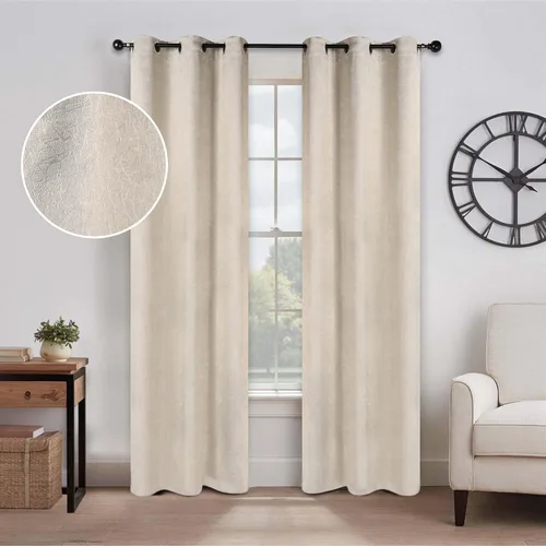 Vista 11 de BLUENILEMILLS Paneles de cortinas opacas para oscurecer la habitación con bolsillo para barra, cortinas perfectas para ventanas de cocina, Beige