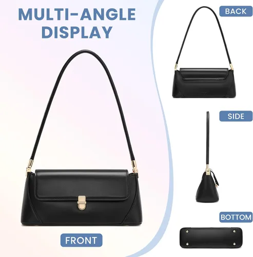 Vista 5 de Keyli Bolso de hombro vintage para mujeres, bolso de mano clásico retro, linda cartera pequeña, mini bolso hobo clutch de cuero a la moda Small