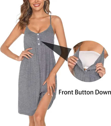 Vista 4 de SWOMOG Conjunto de bata de maternidad para mujer, bata de parto y parto, camisón de lactancia materna, conjunto de bata posparto para hospital