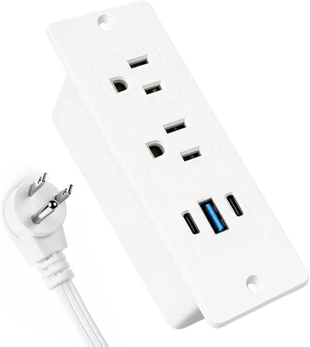 Vista 8 de Regleta de alimentación empotrable, salida de muebles USB-C de 20 W, color negro, 3 pies 2 AC + 3 USB (2 USB-C, 1 USB-A), Flush Mount