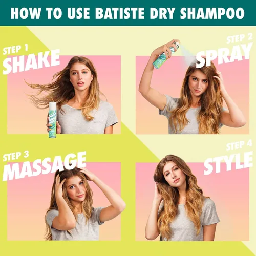 Vista 4 de Batiste Champú seco, fragancia tropical, refresca el cabello y absorbe el aceite entre lavados, champú sin agua para mayor textura y cuerpo
