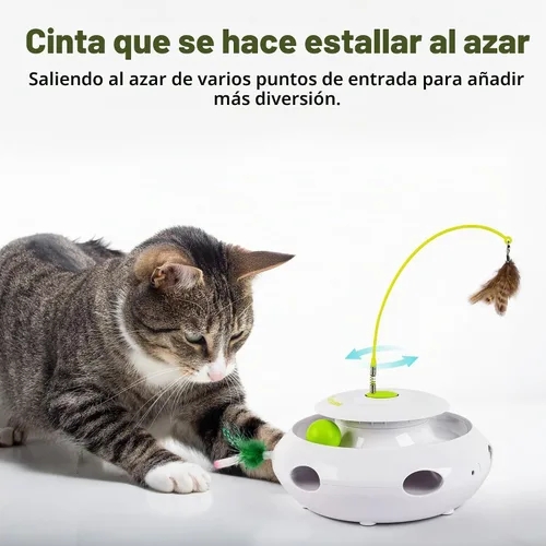 Vista 3 de ALL FOR PAWS Juguete interactivo 3 en 1 para gatos con bolas rodantes, juguete de plumas Whack-a-Mole, juguetes giratorios automáticos para gatitos