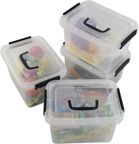 Vista 7 de Begale Contenedor pequeño de plástico de 5 cuartos de galón, caja de pestillo transparente con pestillos y 4 unidades Secure Side Latches & Top