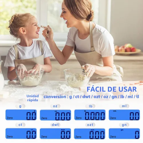 Vista 7 de Báscula de alimentos, báscula de cocina recargable con bandejas de 105.82 oz/0.00 oz, mini báscula con función de tara, báscula digital de gramos