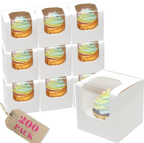 Vista 15 de qiqee Cajas para magdalenas verdes, soportes individuales desechables para magdalenas, 50 piezas, cajas individuales para magdalenas con ventana