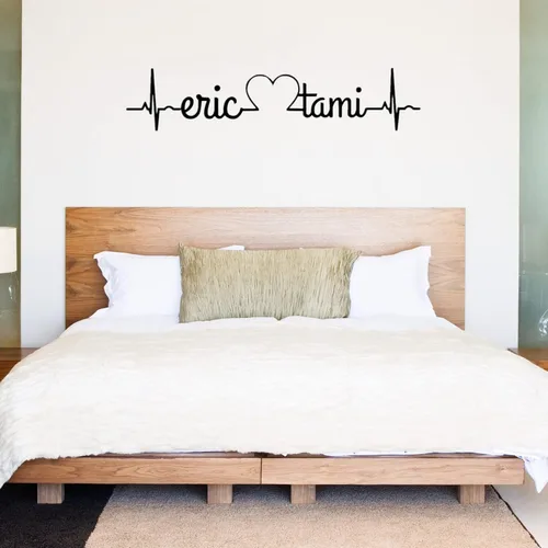 Vista 8 de Arte de pared de metal personalizado con latido del corazón, nombre de pareja, decoración de dormitorio, colgador de pared, regalo para él, letrero