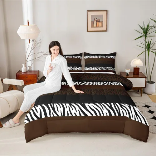 Vista 44 de Juego de edredón con estampado de leopardo para niños, tamaño individual, juego de ropa de cama de moda de piel de guepardo abstracto, decoración