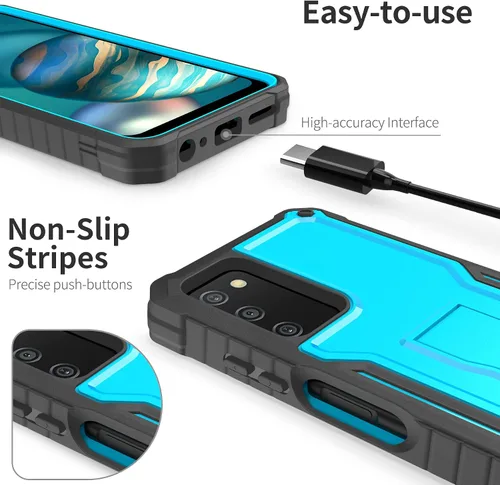 Vista 2 de ExoGuard Funda para Samsung Galaxy A03S 5G, funda de goma resistente a prueba de golpes con protector de pantalla para teléfono Samsung A03S 5G, Azul