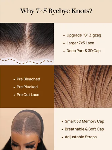 Vista 7 de Pelucas de cabello humano Bob de Beauty Forever, rubia con raíces marrones, parte lateral, corte recto, 7x5 encaje HD, adiós a los nudos, peluca Bob