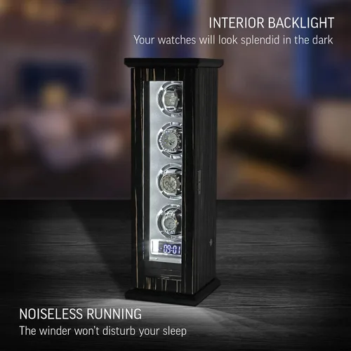 Vista 5 de Classic-4 - Soporte para 4 relojes automáticos con retroiluminación LED, pantalla táctil LCD y compartimento de almacenamiento