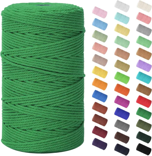 Vista 36 de Cuerda de macramé de 0.079 in x 220 yardas (656 pies), cuerda de algodón natural para colgar en la pared, ganchos de plantas, manualidades Verde