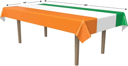 Vista 2 de Beistle Mantel irlandés, 54 x 108 pulgadas, 2 piezas, mantel de plástico, mantel rectangular, a rayas, día de San Patricio, decoraciones del día