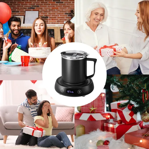 Vista 9 de Juego de calentador de tazas y tazas de café, calentador eléctrico de tazas para escritorio, placa calentadora de velas con temporizador de inicio