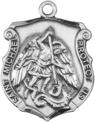 Vista 2 de Colgante con medalla de escudo de San Miguel de plata de ley, 1 pulgada, Sterling