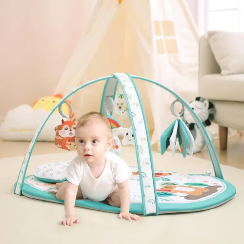 Vista 6 de Ibabejoy - Gimnasio de juego para bebés, gimnasio de juego basado en escenarios con 2 fundas lavables a máquina para recién nacidos a niños, tapete