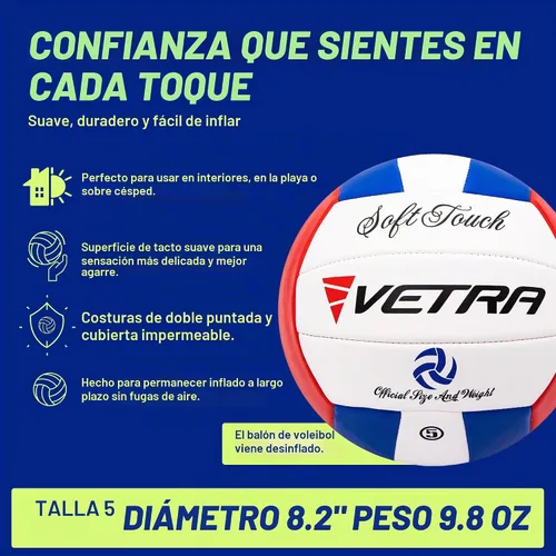 Vista 3 de VETRA Premium, Soft Touch Volleyball, Official Size 5, Super Soft Volleyball Training Equipment for Professional & Recreational Use Practice, Sports