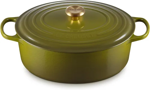 Vista 25 de Le Creuset - Olla holandés redonda con tapa de cocina, hecha de hierro fundido esmaltado, 6.75 cuartos de galón, color alcachofa, colección signature
