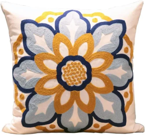 Vista 3 de Judy Dre am Funda de cojín bohemia con bordado de 100 % algodón, decoración cuadrada de arte para sofá, cama, sofá, sala de estar, funda de cojín