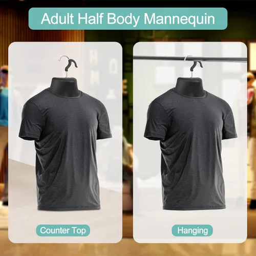 Vista 5 de Lallisa 1 paquete de maniquí masculino con forma de vestido de torso con forma de camiseta, cuerpo de medio maniquí, cintura redondeada, cuerpo