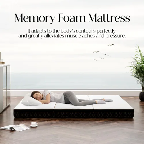 Vista 3 de GEMBED Colchón de Espuma Viscoelástica Tri-Fold - Cama de Piso Plegable Portátil de 3 Pulgadas con Funda Lavable y Base Antideslizante, Ahorra