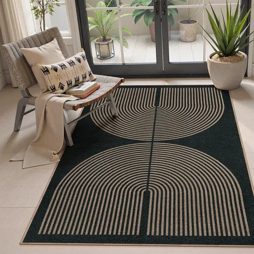 Vista 61 de Lahome Tapetes geométricos para puerta de interior para entrada, alfombra antideslizante lavable de 2 x 3 negro / neutro