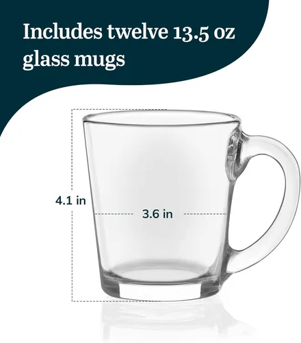 Vista 3 de Libbey Juego de tazas de vidrio multiusos, 13.5 onzas, juego de 12