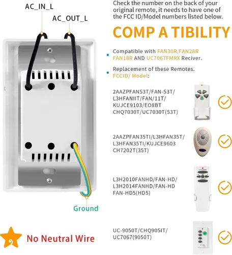 Vista 4 de Humpptom Control remoto universal para ventilador de techo, interruptor de pared UC9050T, UC9050T, control remoto de pared compatible con Hampton