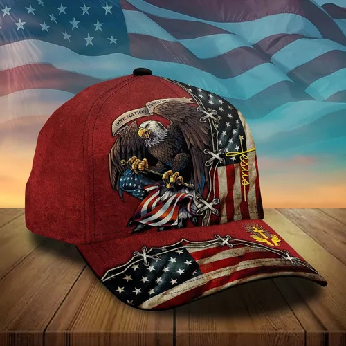 Vista 3 de CleveFit 3D Printed, One Nation Under God Baseball Cap, American Eagle Hat for USA Patriots, Unique Design Hat