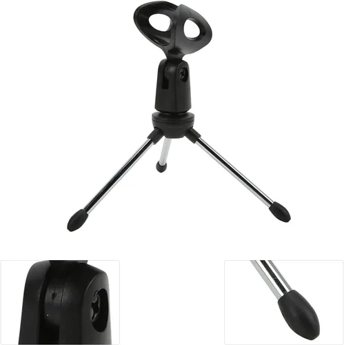 Vista 3 de Soporte para micrófono de escritorio, 5/8 pulgadas con rosca de escritorio, trípode a prueba de golpes, fácil de almacenar, ángulo ajustable