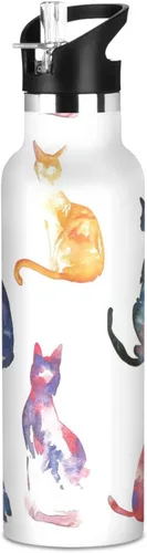 Vista 10 de Art Exotic Shorthair Cats Pink Double Wall Vacuum Insulated Bottles Water Bottles With Straws Leak-proof BPA-Free Leak Proof for Gym Sports