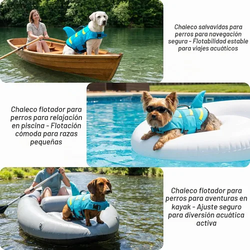 Vista 8 de Chaleco salvavidas para perros de Fragralley Shark, chaleco salvavidas ajustable para perros con aleta de tiburón, adecuado para perros pequeños