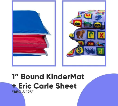 Vista 2 de KinderMat + Eric Carle Kinderbundle - ABC & 123 - Alfombrilla para siesta completa y funda lavable, edición especial - 47" x 22", paquete económico