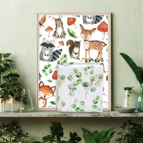 Vista 7 de AnyDesign 12 hojas de papel de regalo de criaturas del bosque, papel de regalo de eucalipto de animales de la selva, papel de arte plegado plano