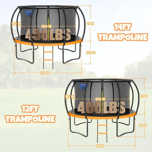 Vista 7 de Kiivakii Outdoor Trampoline Naranja + aro de baloncesto