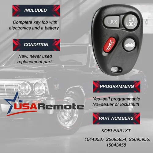Vista 3 de Control remoto de llave de coche de entrada sin llave compatible con 2001-2005 Chevy Impala Monte Carlo / 2004 Pontiac Grand Prix