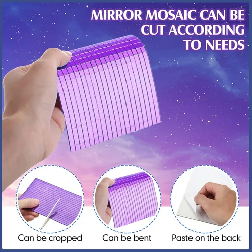 Vista 3 de 7200 azulejos autoadhesivos de espejo de discoteca, 0.197 x 0.197 in, azulejos de mosaico para manualidades, proyectos de bola de discoteca, Morado