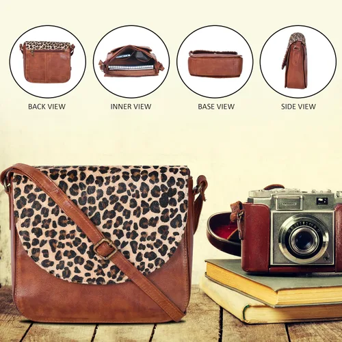 Vista 6 de Bolso bandolera de cuero genuino para mujer con correa ajustable, bolsillo móvil y cremallera exterior e