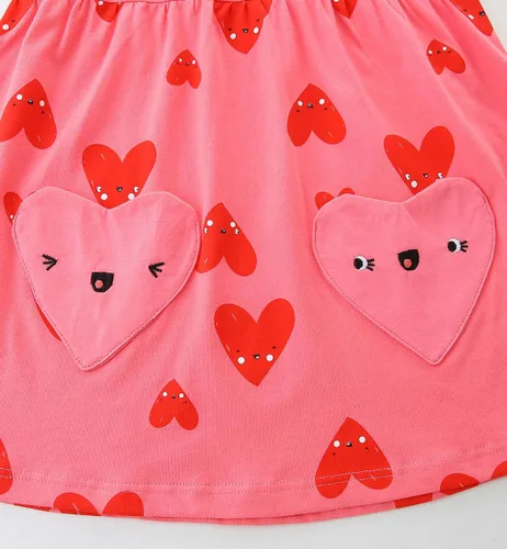 Vista 4 de Bumeex - Vestidos de verano para niñas pequeñas, de algodón, estampado de caricatura, manga corta, vestidos casuales para niñas, vestidos de sol