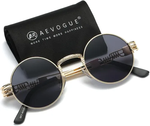 Vista 2 de AEVOGUE Gafas de sol estilo Steampunk redondo marco de metal gafas unisex AE0539