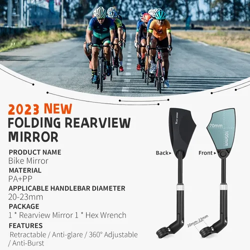 Vista 4 de WEST BIKING Espejo de bicicleta antideslumbrante para manillar - Espejo retrovisor de bicicleta con lente retráctil y ajustable de 360 °, espejo
