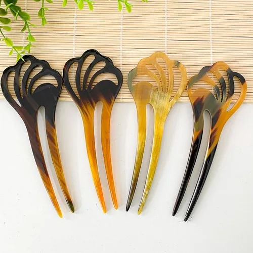 Vista 9 de Palillos para el pelo largo, palillo alisador de pelo natural de cuerno de búfalo, alfiler de 5.5 pulgadas, regalo para la madre, 1 unidad, flor