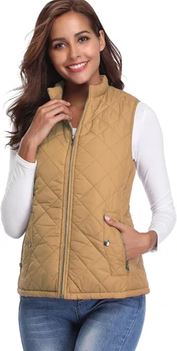 Vista 6 de Fuinloth - Chaleco acolchado para mujer, diseño de cuello alto, ligero, con cierre