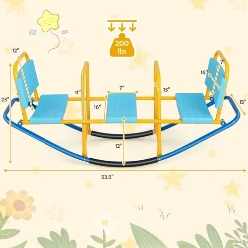 Vista 5 de Costzon Teeter Totter - Balancín para niños al aire libre, balancín mecedor de metal 2 en 1 para niños pequeños con asas de fácil agarre, juguete