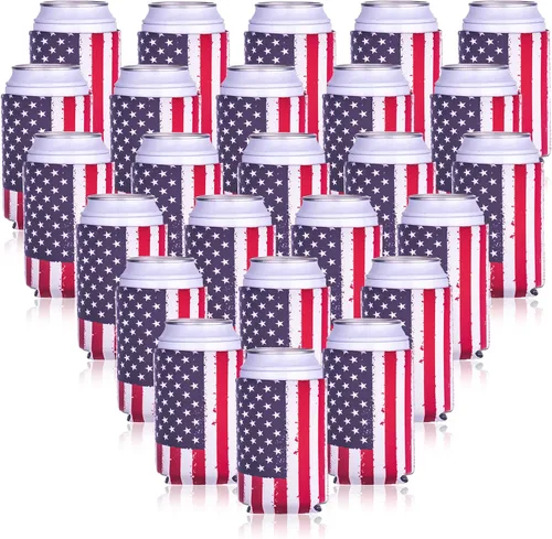 Vista 7 de 12 fundas para enfriar latas con bandera de Estados Unidos, neopreno a granel para latas y botellas, 120z 12