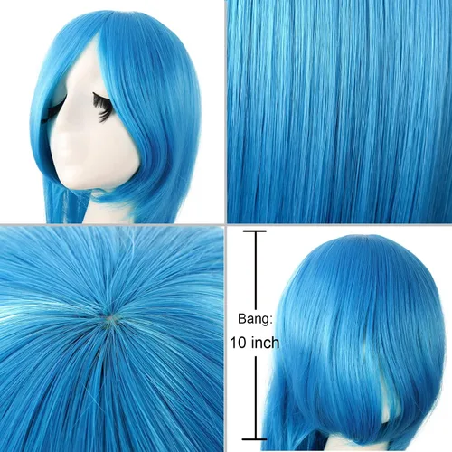 Vista 5 de MapofBeauty - Peluca para anime de 40 pulgadas de largo y lisa para fiesta de cosplay (azul cian)